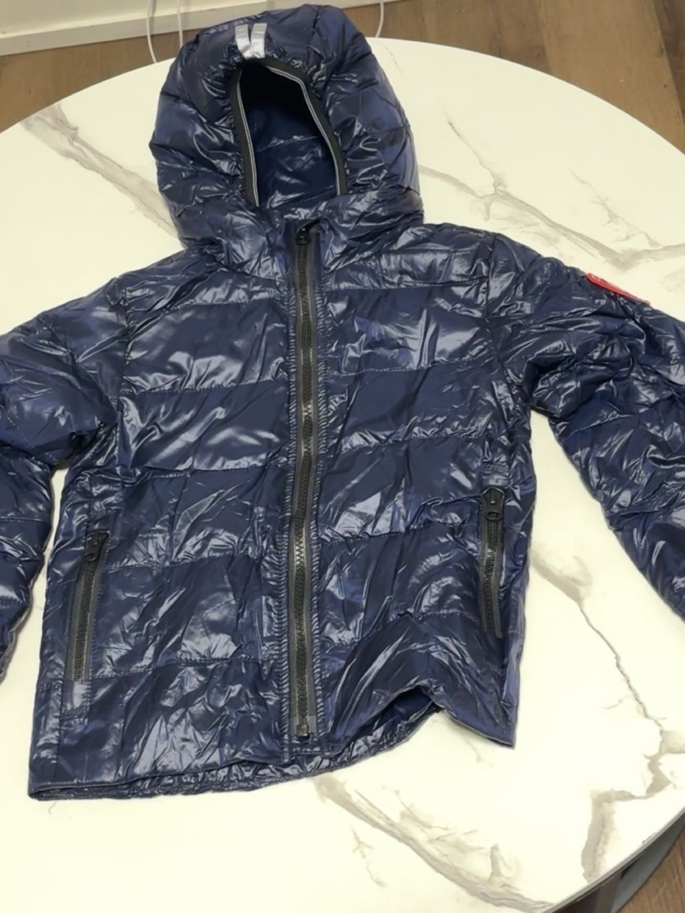Canada Goose Boys Shiny Navy Hooded Puffer Jacket